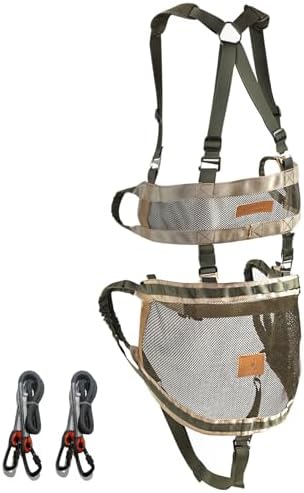 Qiullen Tree Saddle Hunting Kit Lightweight Tree Climbing Saddle Adjustable Treestand Accessory for Hunting with 2 Climbing Rope Grabber and Carabiners Removable Padded Seat Basic Saddle Hunting Gear