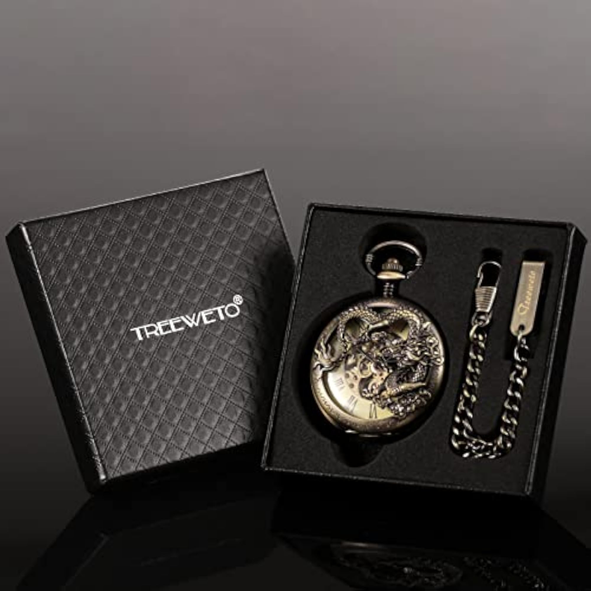 Men's Antique Bronze Skeleton Mechanical Pocket Watch