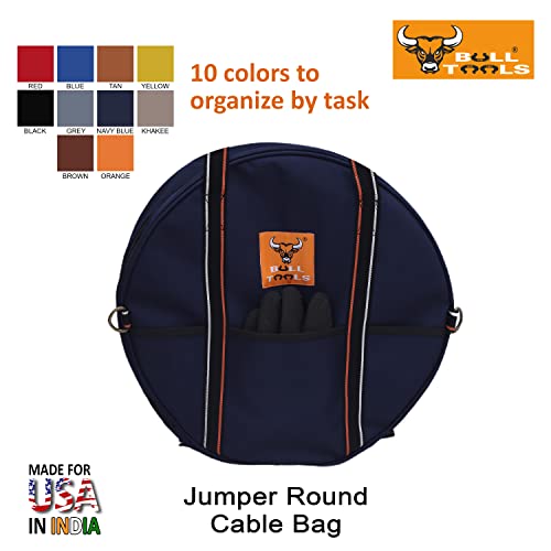 Image of EV Charging & Jumper Cable Storage Bag, Organizer 6 Pocket Handmade Carry Bag - 15x15x4 Inch Waterproof Ballistic Polyester Oval Bag, Cords, Small Tools, For Motor Vehicles