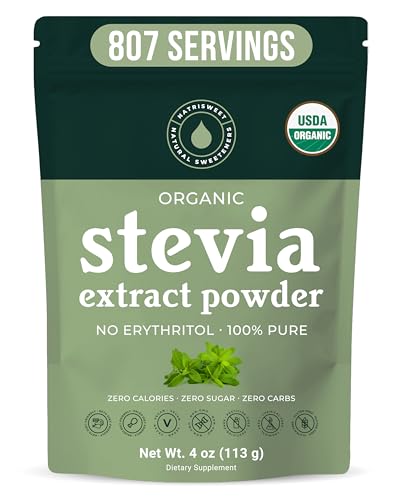 Organic Stevia Powder, 100% Pure Stevia Sweetener Powder, 4 oz, Low Glycemic Sugar Alternative, Powdered Sweetener for Baking and Beverages, 800+ Servings (113 g)