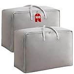 SEPSCO Clothes Storage Bag Large 2Pcs, Duvet Storage Bags King Size With Zips Foldable Thicken Nonwoven Fabric Moving Packing Totes Bag for Comforters Quilt Blankets Bedding Cushion Travel (Grey)