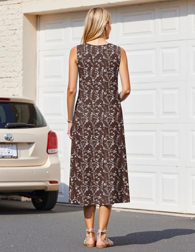 Image of HOTOUCH Summer Casual Dresses for Women Sleeveless Midi Dress Swing Tank Sundress Pleated Tshirt Dress with Pockets