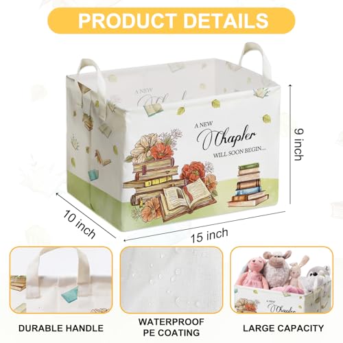 Image of Book Theme Foldable Storage Basket with Handles, Waterproof Fabric Organizer Boxes for Toy and Book Storage, Cube Box for Nursery and Study Room, Gifts for Boys and Girls, Cute Bookshelf Decor