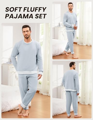 Yimoon Mens Fluffy Fleece Pajama Set Soft Fuzzy Pjs Set Winter Warm Long Sleeve Plush Sleepwear Loungewear2
