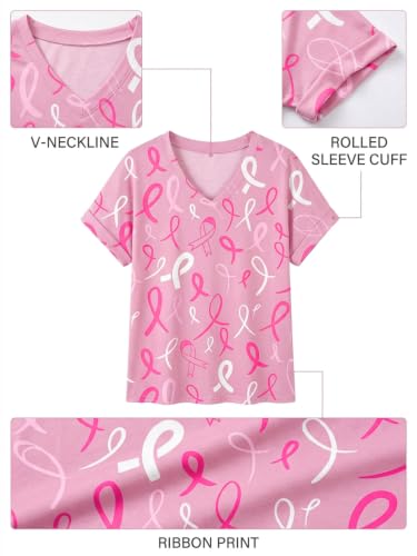 Eatbook Breast Cancer Shirts for Women Pink Ribbon Graphic V Neck Tee Tops — view 4