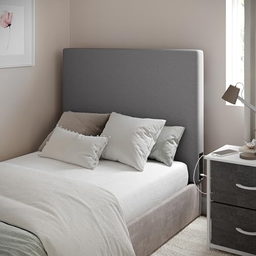 Flash Furniture Hugo Twin Headboard with 2 Outlets, USB Port, USB Type-C Port, Faux Linen...