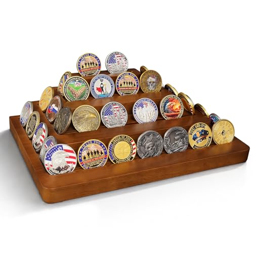 Soporte exhibidor para monedas 4 niveles de madera sólida miniatura 1