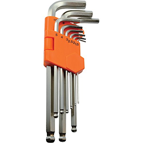 Dynamic Tools 9 Piece Metric Ball End Long Hex Key Set, 1.5mm - 10mm