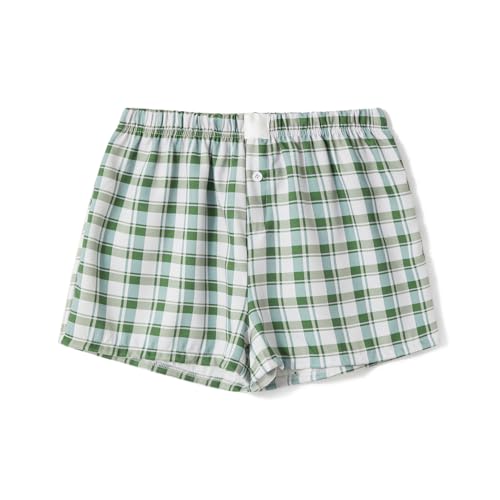 Image of Womens Boxer Shorts Gingham Y2k Pajama Cute Plaid Striped Print Lounge Sleep Shorts