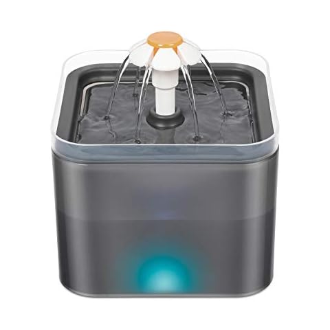 Cat Water Fountain, Ultra Quiet Fountain Cat Bowl with Water Level Window & LED Light, Automatic Pet Drinking Fountain with 1 Carbon Filter (Grey) Cover