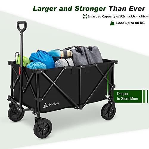 HIKENTURE Bollerwagen Faltbar, Extrem Klappbarer Handwagen mit 4 Reifen, Praktischer Gartenwagen Faltbollerwagen Gartenkarre Transportwagen zum Einkaufen bis 100KG, Strandbollerwagen inkl. Regenhaube – Bild 3