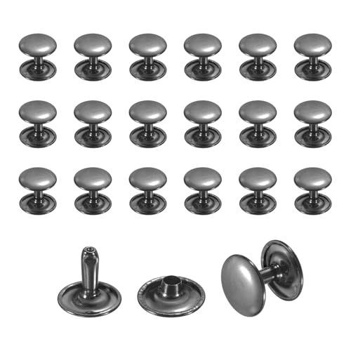 sourcing map 50 Sets Leather Rivets, 12mm Double Cap Rivets, 12mm Height Tubular Metal Studs for Leather Craft Repair and Decoration DIY Clothes, Shoes, Bags, Belts, Black