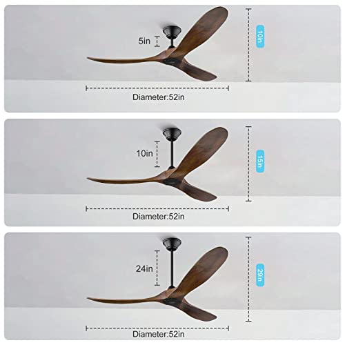 Nwiass 52 Inch Outdoor Ceiling Fans 3 Blade, Modern Indoor Ceiling Fan No Light With Remote Wood Propeller Ceiling Fan, Patio Ceiling Fan For Gazebo High Low Sloped Ceiling #TOP7