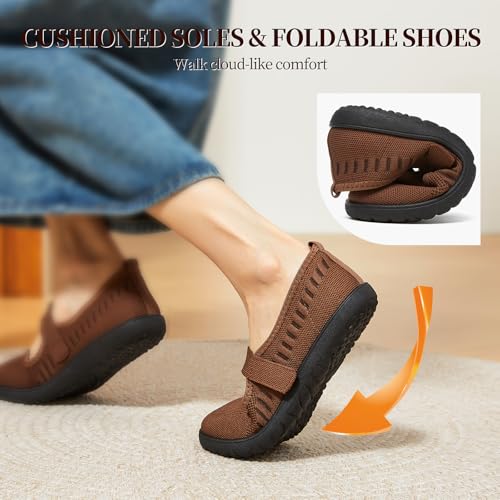 Image of Waluzs Wide Toe Box Flats Shoes Women Knit Ballet Flats Mary Jane Dress Flat Wide Width Walking Shoes Slip-on with Strap