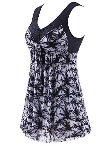 wantdo Women's Plus Size Swimdress Flower Printed Swimwear Cover Up Swimsuits with Skirt3