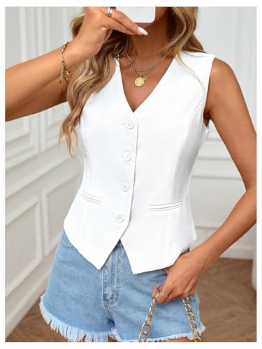 GORGLITTER Women's V Neck Vest Top Button Down Crop Tops Sleeveless Dressy Waistcoat Vest Going Out Tops4