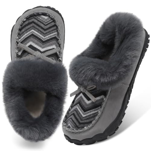 BARERUN Furry Moccasin Slippers