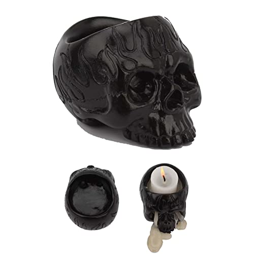 KWQBHW Totenkopf Kerzenhalter Halloween Skelett Kerzenhalter Mini Schwarz Totenkopf Teelichthalter Ständer für Zuhause Halloween Party Gruselige Bar Dekor Cover