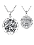 Seiyang St Christopher Medal for Men 925 Sterling Silver Round St Christopher Pendant Mens Double Sided Saint Christopher Medallion Necklace Protection Jewelry Religious Gifts for Men Women