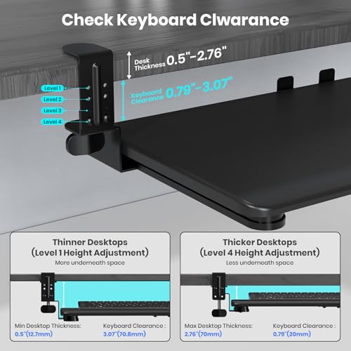 Xyndyx Keyboard Tray Under Desk, Pull Out Keyboard & Mouse Tray with Adjustable C-clamp, 25.6 x 11.8 Inch Slide Out Computer Keyboard Drawer Mouse Tray for Typing, Black