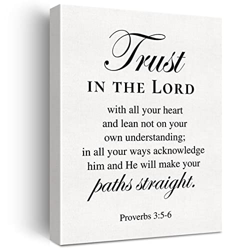 Christian Canvas Wall Art Motivational Trust in the Lord Canvas Print Positive Scripture Bible Verse Painting Home Wall Decor Framed Baptism Gift12x15 Inch