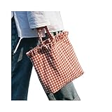 XYNM Handtasche Leinwand Karierte Tasche Für Frauen, Ungezwungene Doppelseitige Schulterhandtasche Mit Großer Kapazität, Süße Stoffeinkäufe Mädchen-rot