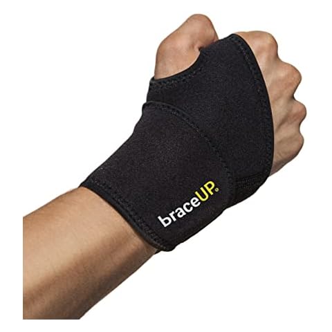 BraceUP Adjustable Wrist Wrap for Men and Women - Workouts Wrist Band, Carpal Tunnel Compression Wrist Brace, Tendonitis Wrist Splint, Left Right Hand One Size Adjustable (Black) Cover