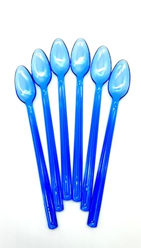 6 Stück Löffel 21 cm lang, Farbe transparent blau, Limolöffel Langstiellöffel Longdrink Cocktaillöffel Eislöffel Joghurtlöffel Dessertlöffel...