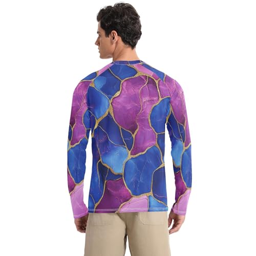 Marble Royal Blue Hot Pink Men's Rash Guard Slim fit Long Sleeve Sun Shirt for Men Long Sleeve Running2