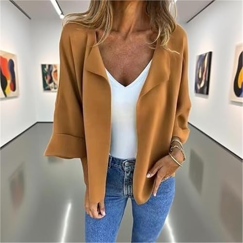 Peculiar Faux Suede Cardigan Buttonless Plain Color Lapel Jacket, Women Casual Long Sleeve Lapel Coat4