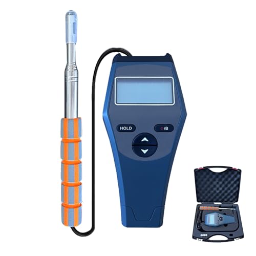Digital Thermal Anemometer, High Sensitivity Air Volume Meter with Retractable Curved Probe, Measuring Range 0.05-30.0 m/s, Hold/Print Wind Speed Value for Outdoor Use