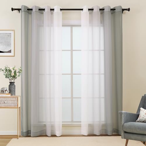 L.Z.E Grey Ombre Sheer Curtains 84 Inches Long for Living Room, Transparent Light Gray Curtains for Bedroom Dining Room Sliding Glass Door, Lightweight Gradient Window Drapes Grommet Top 2 Panels Set