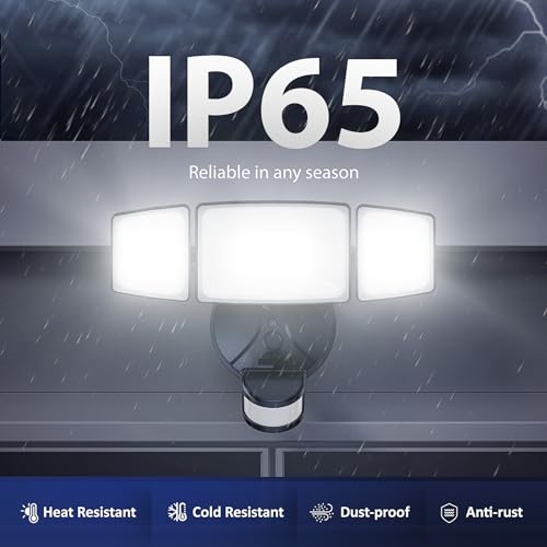 Onforu 75W LED Flood Light Motion Sensor Outdoor, 7000lm Dusk to Dawn Flood Light, Security Light with Three Head, IP65 Waterproof Exterior Floodlight, 6500k Wall Light for Entryway Stairs Yard Garage by Onforu - Used condition - Image 8