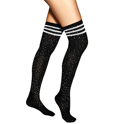 Image of Lookswe Womens Over Knee High Socks Sexy Sparkle Rhinestone Stockings Long Casual Socks
