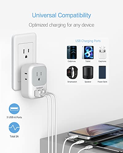 Multi Plug Outlet Extender With Usb, Tessan Electrical 4 Box Splitter 3 Usb Wall Charger, Multiple Charging Station For Cruise, Travel, Office, Dorm Essentials #TOP1