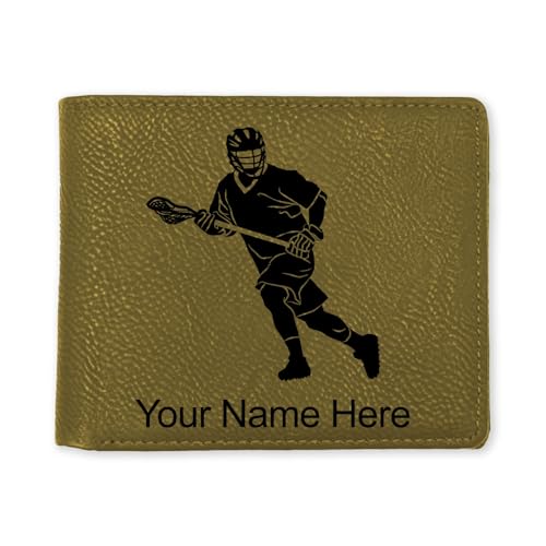 LaserGram Faux Leather Bi-Fold Wallet, Lacrosse Player Man, Personalized Engraving Included (Camo Green)