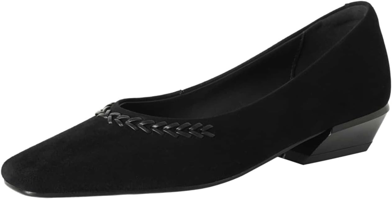 TinaCus Women's Suede Leather Slip On Shoes Handmade Square Toe Ballet Flats Comfortable Dress