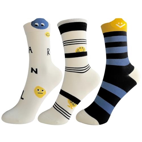 Image of Women's stockings 3 pieces | Smiling face combed cotton | Slip-proof cuffs | Spring and Summer white socks