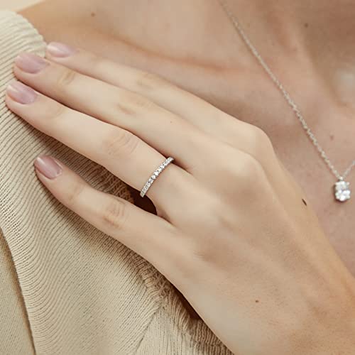 image for EAMTI 2mm 925 Sterling Silver Wedding Band Cubic Zirconia Half Eternit