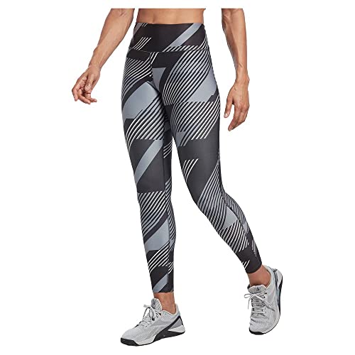 Image of Reebok Women's Workout Ready Train All Over Print Leggings, Night Black, XS