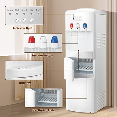 Antarctic Star 2-In-1 Water Cooler Dispenser, 3 To 5 Gallon Bottle Water Dispenser,27Lbs/24H Ice Making Machine With Child Safety Lock（White） #TOP3