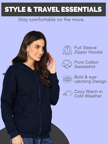 Image of Blessed Printed Women�s Full Sleeve Cotton Zipper Hoodie with Pockets | Regular Fit Hooded Sweatshirt Pullover for Winter, Casual, Outdoor, Travel & Everyday Wear