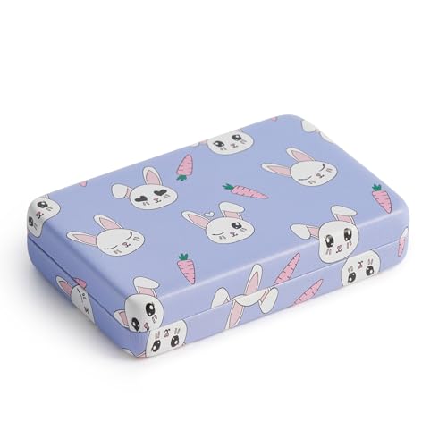 Back2Fun - Jewellery box for girls with mirror, 4 compartments organiser, velvety interior, small jewellery case 100 x 70 x 20 mm, rabbit