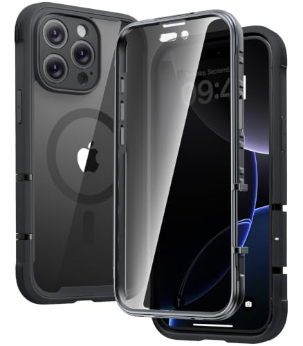 Diaclara Magnetic Designed for iPhone 16 Pro Case Full Body Bumper,[Compatible with MagSafe] Military Drop Proof Cover with Built-in Privacy Screen Protector, Black