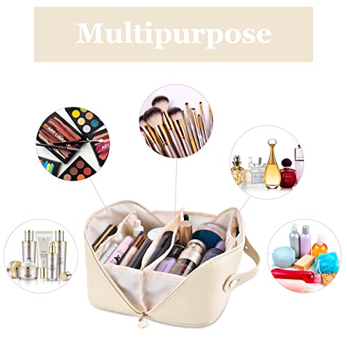 Image of 2022 Large Capacity Waterproof Cosmetic Bag with Handle & Divider, Makeup & Toiletry Bag for Skincare Cosmetics Travel, White