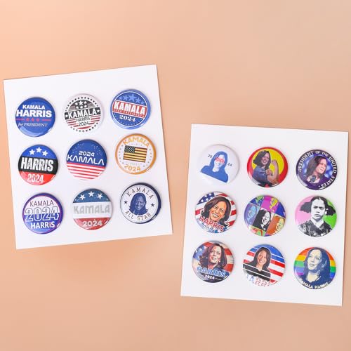 GTOTd Kamala Harris 2024 Buttons Pin(18 Pack,1.5 INCH)Patriotic American President Elect Vote Support USA Flag Style B Gifts Merch Party Supplies Button for Accessories Art DIY Crafts Decor
