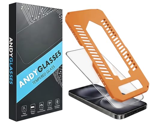 Image of Auto Align Tempered Glass Screen Protector Compatible for iPhone 15 / iPhone 16 (Black) with Edge to Edge Coverage and Easy Installation Applicator