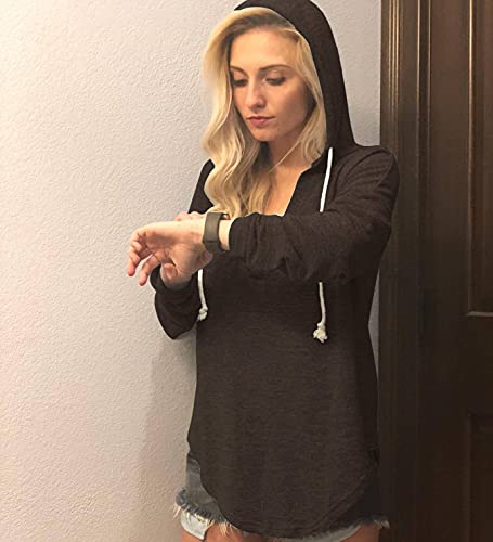 Image of Womens Long Sleeve V Neck Hoodie Sweatshirts Lightweight Pullover Tops