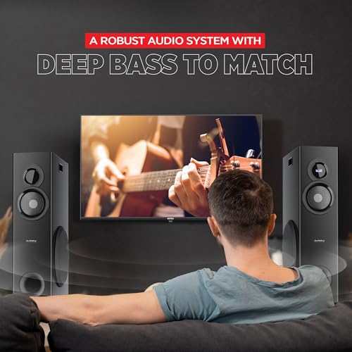 Image of Intex 1000-D Multimedia 100 Watt Bluetooth Tower Speaker | 2 Cordless Karaoke Mic & Party Speaker | LED Display & Triple Bass Boosted Drivers | Fully Remote Control (Black)