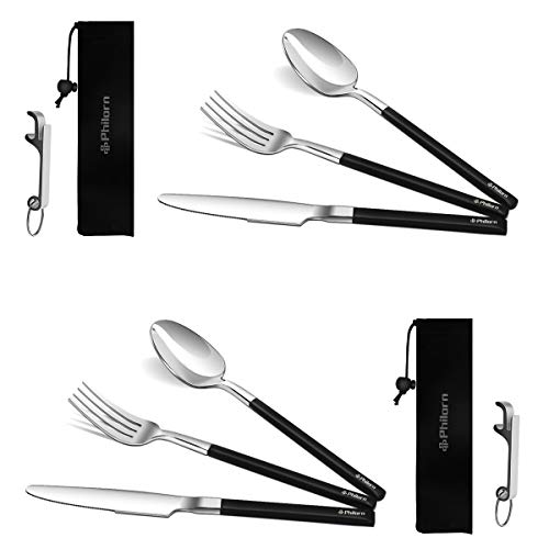 Philorn Set Cubiertos Cámping Recubiertos de Titanio, 3 Piezas (Cuchillo/Tenedor/Cuchara) Vajilla de Exteriores,...